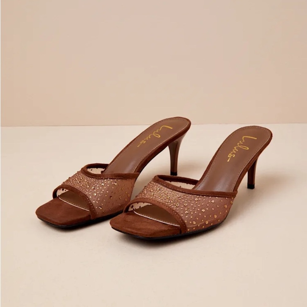 Lulu's Chic Brown Heeled Mules - Picture 2 of 9